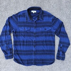 Madewell Brushed Twill Button Down Flannel Shirt Blue & Black Striped Men Medium